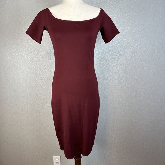 Reformation Bodycon Square Neck Mini Dress Size M Medium Maroon Red Short Sleeve - Picture 1 of 8